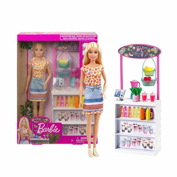 Barbie Smoothie Bar Playset with Blonde Doll, Smoothie Bar & 10 ...